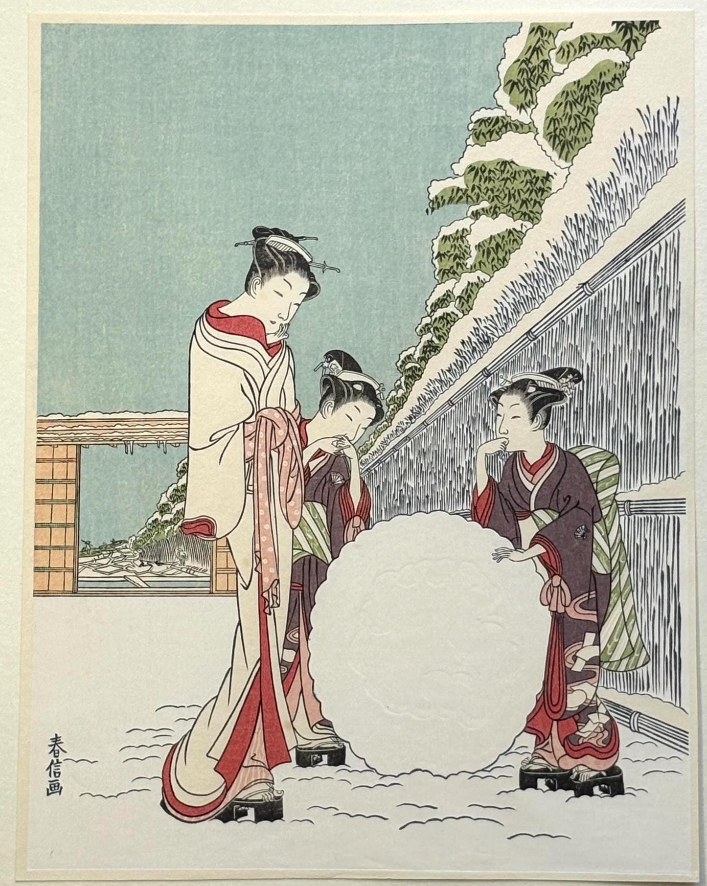 Japanese Ukiyoe, Woodblock print, Suzuki Harushige (alias Shiba Kôkan), "Sight after snow"