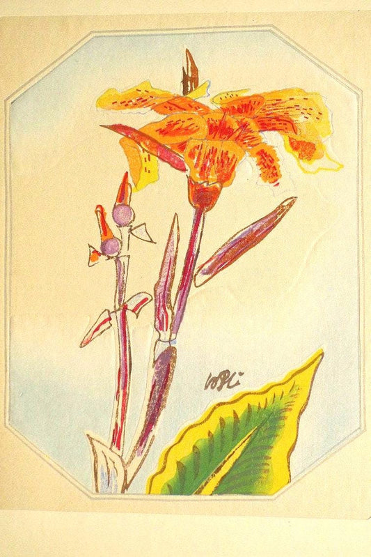 1932, Ukiyoe, Original Sōsaku-hanga, Woodblock print, Tobei Kamei, "Canna"