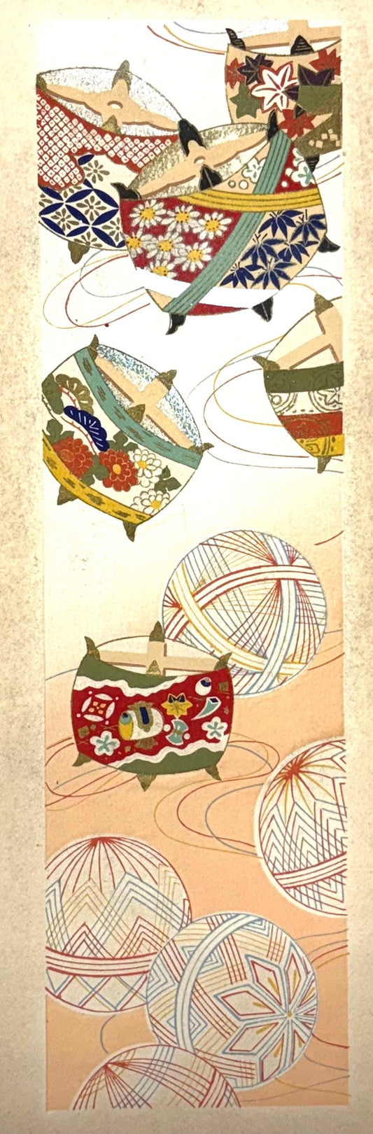 Japanese antique woodblock print, Design, 1937, Kawarazaki Kodo, Kimono design. 2-21