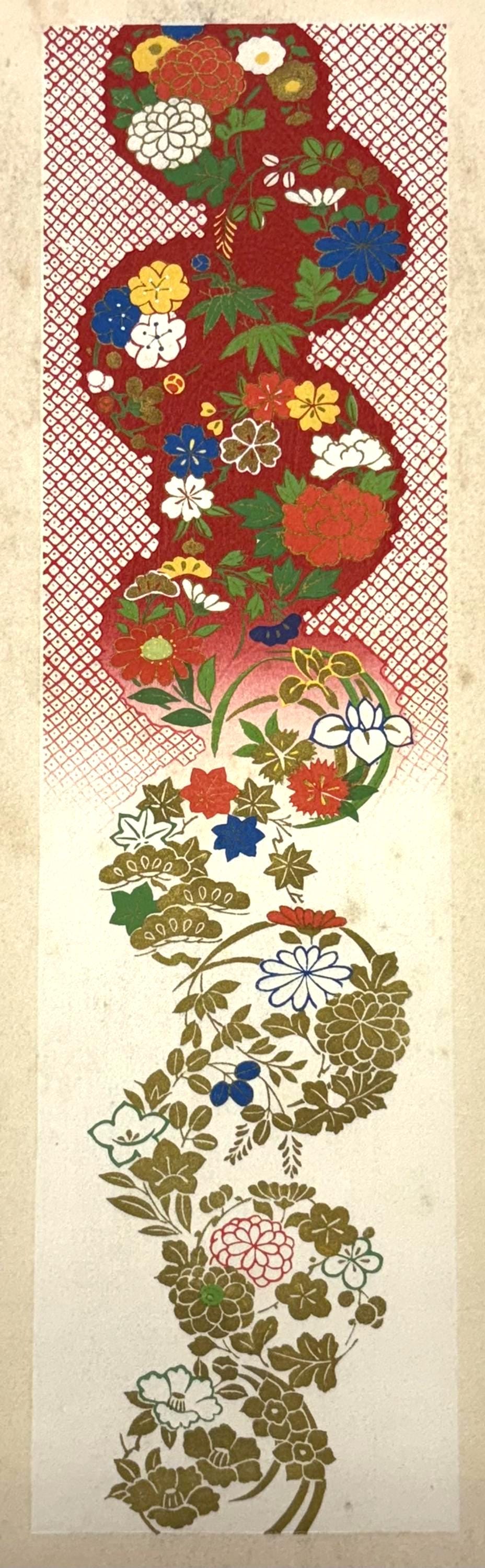 Japanese antique woodblock print, Design, 1937, Kawarazaki Kodo, Kimono design. 2-16