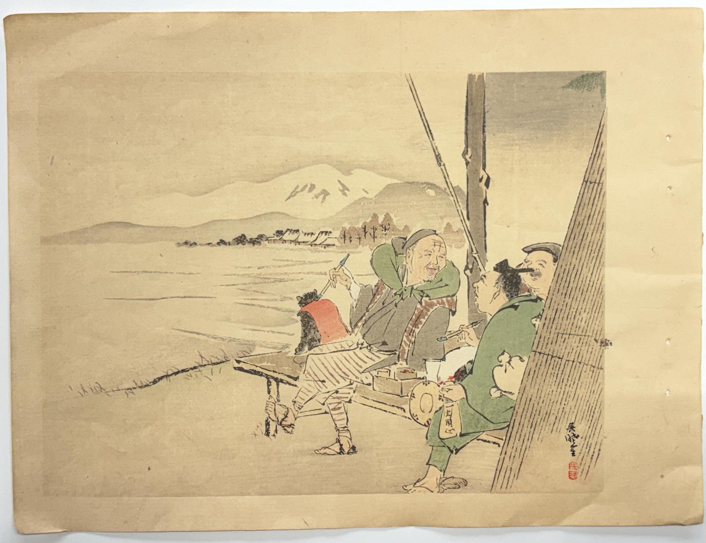 1908,  Japanese Woodblock print, antique, Miyake Gogyou, "Long live the zodiac".