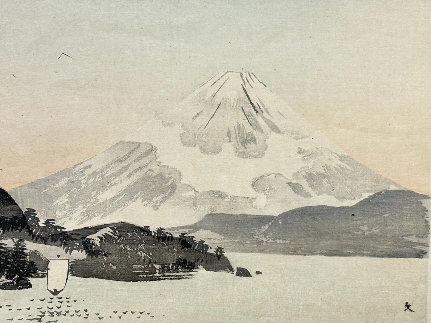 1908,  Japanese Woodblock print, antique, Nomura Bunkyo, "Beautiful Peak".