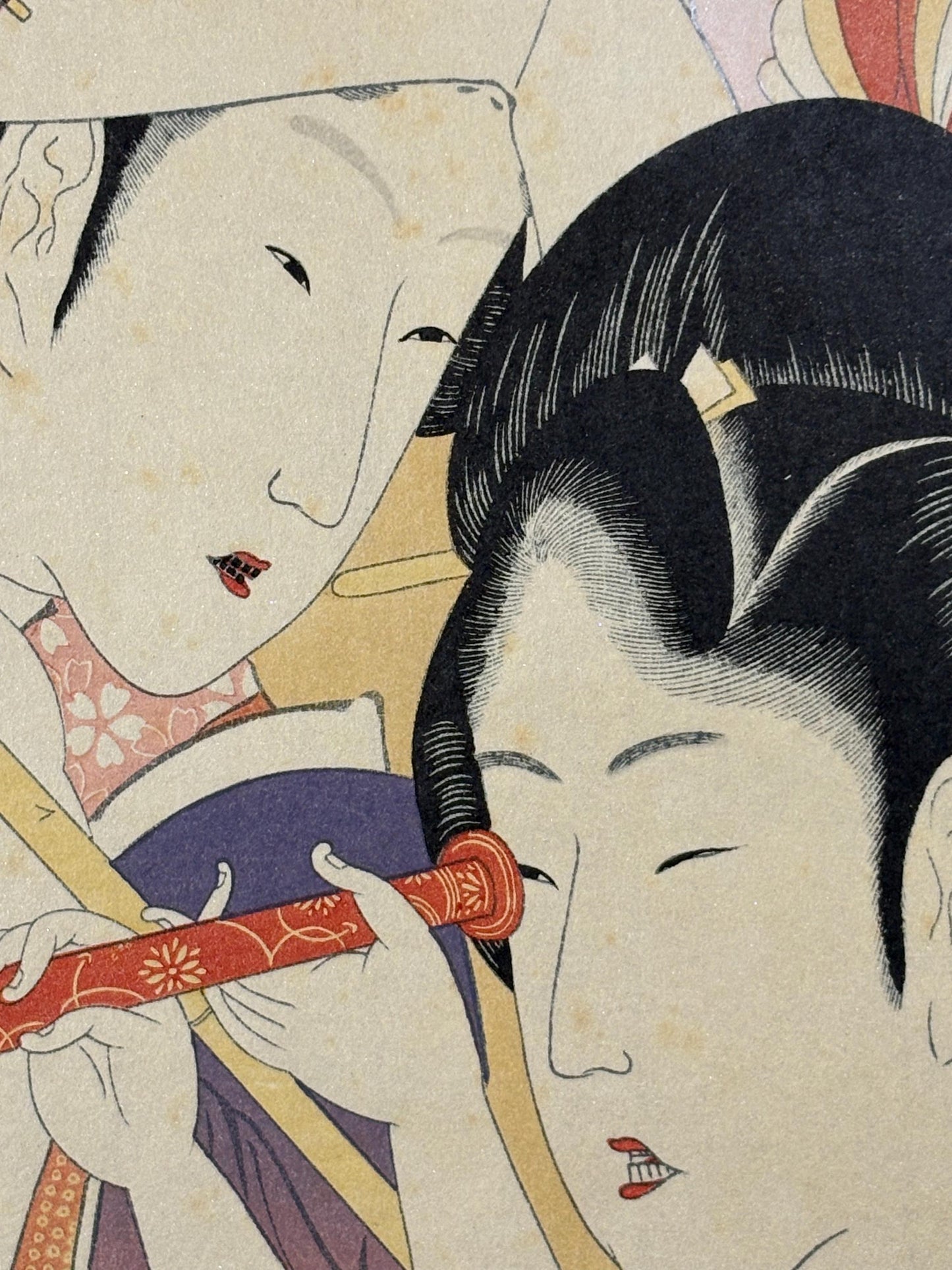 Japanese Ukiyo-e Woodblock print, Katsushika Hokusai, "A court lady and a young woman with the telescope of foreign made"