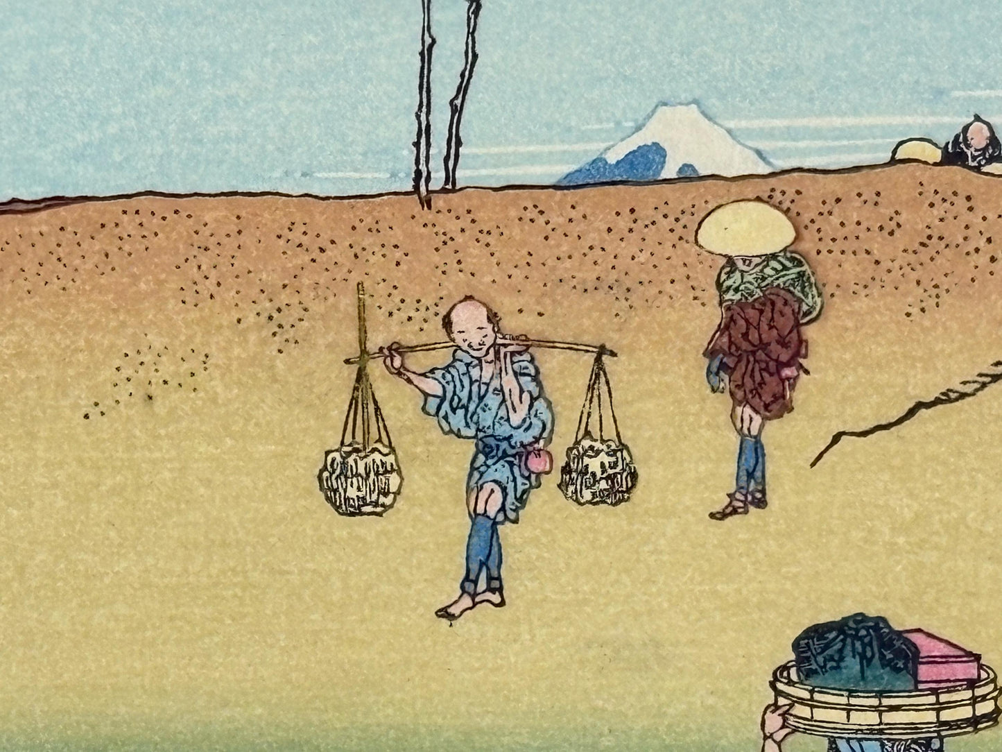 Japanese Ukiyoe, Woodblock print, Katsushika Hokusai, "Mt.fuji over the bank"