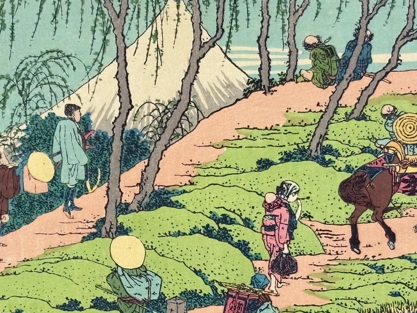 Japanese Ukiyoe, Woodblock print, Hokusai, "Mt.fuji seen from willows bank"