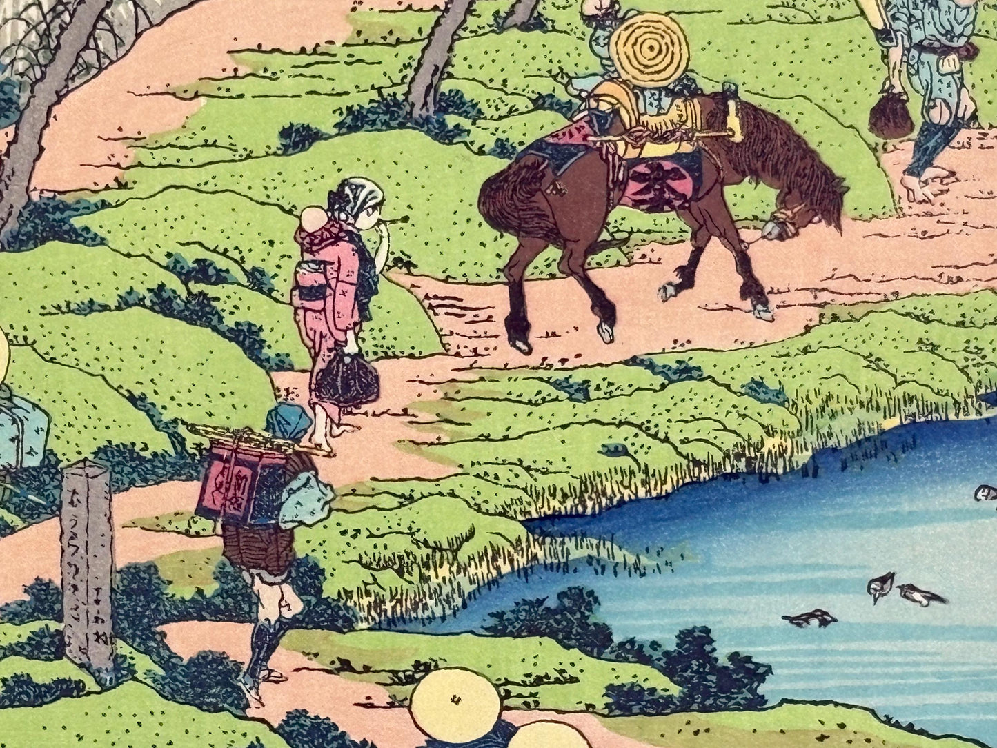 Japanese Ukiyoe, Woodblock print, Hokusai, "Mt.fuji seen from willows bank"