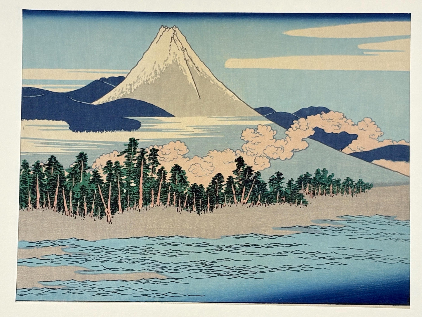 Japanese Ukiyoe, Woodblock print, Katsushika Hokusai, "Mt.fuji scenery at Senbon Matubara in Numazu"