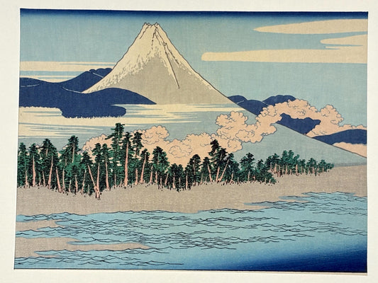 Japanese Ukiyoe, Woodblock print, Katsushika Hokusai, "Mt.fuji scenery at Senbon Matubara in Numazu"