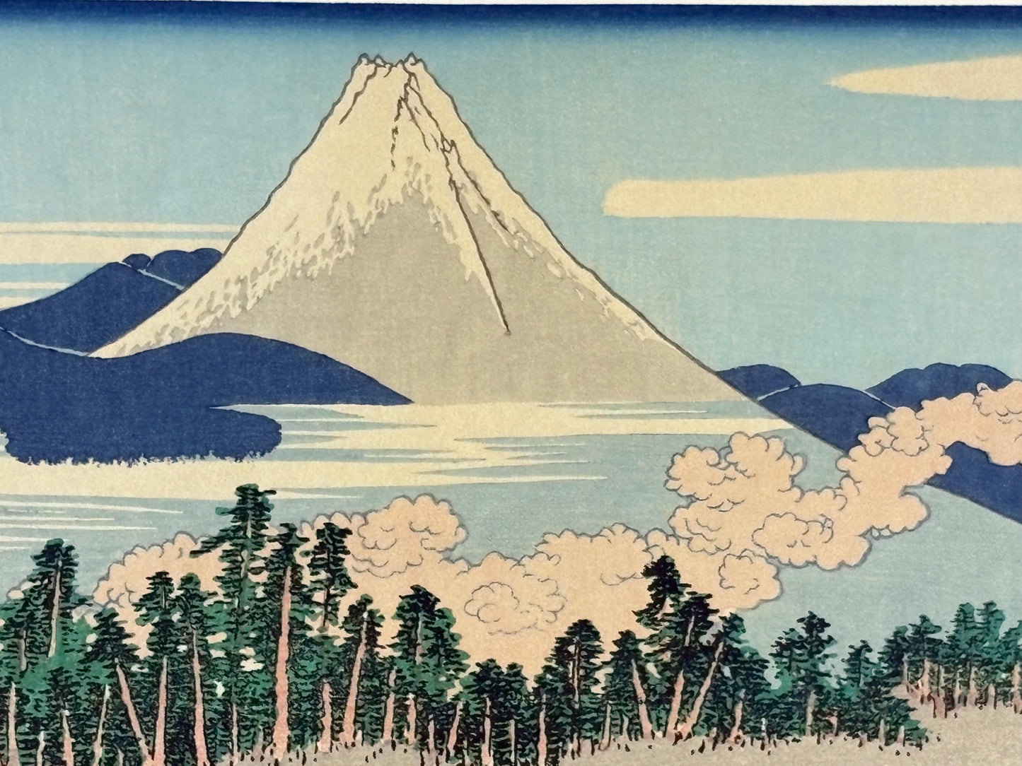 Japanese Ukiyoe, Woodblock print, Katsushika Hokusai, "Mt.fuji scenery at Senbon Matubara in Numazu"