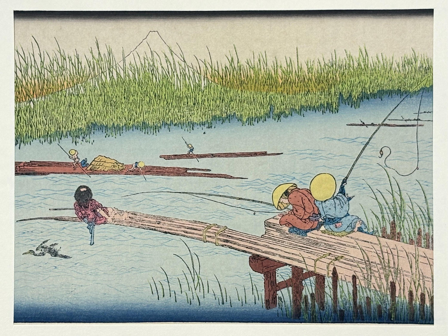 Japanese Ukiyoe, Woodblock print, Katsushika Hokusai, "Mt.fuji seen from a reedy river-mouth"