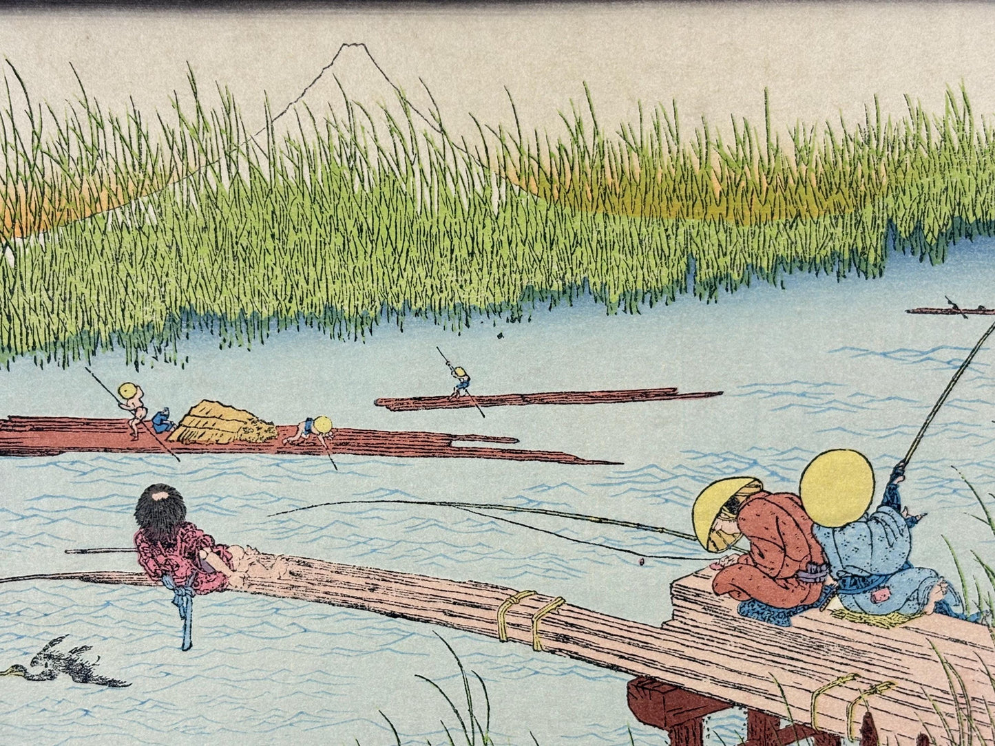 Japanese Ukiyoe, Woodblock print, Katsushika Hokusai, "Mt.fuji seen from a reedy river-mouth"