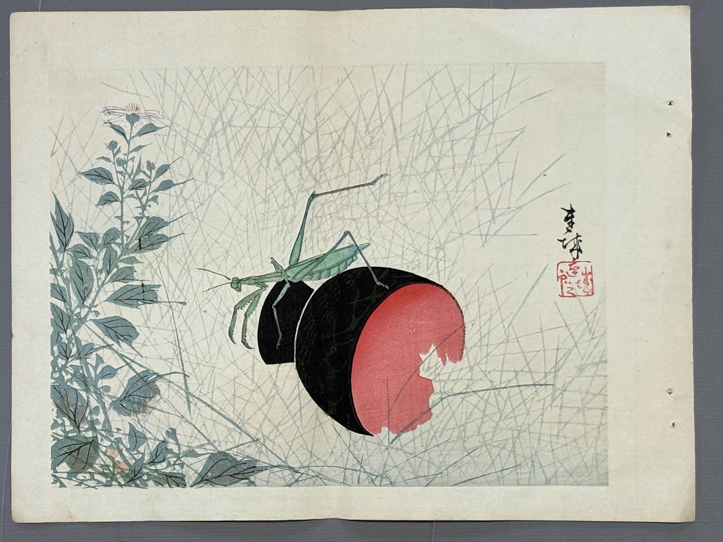 1913, Japanese Woodblock print, antique, Ichimi Renjo, "Eastern Autumn Shoots".