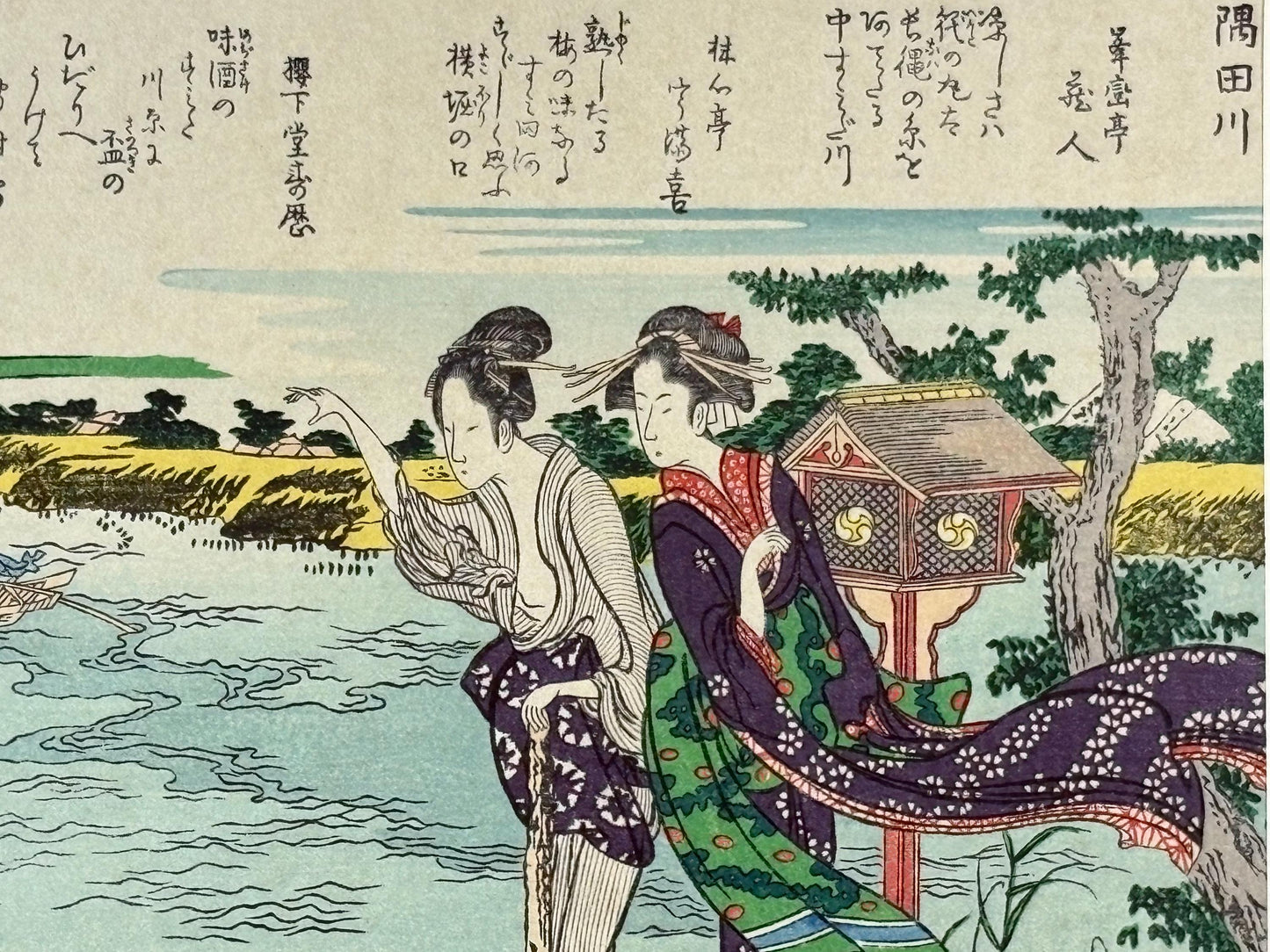 Japanese Ukiyoe, Woodblock print, Katsushika Hokusai, "The Sumidagawa river"