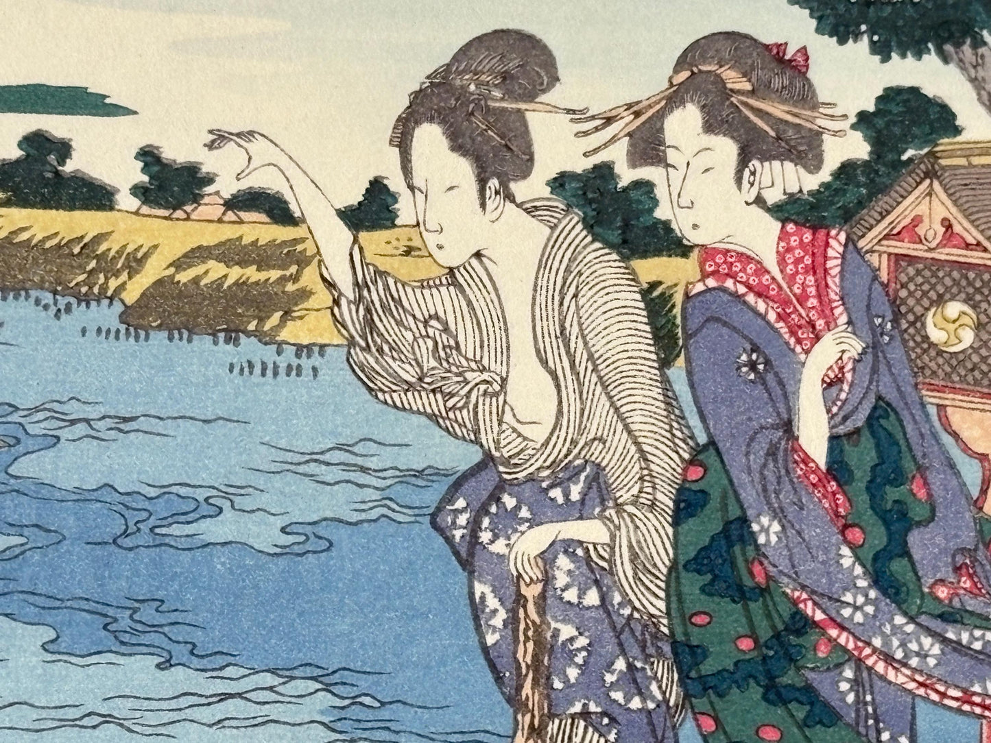 Japanese Ukiyoe, Woodblock print, Katsushika Hokusai, "The Sumidagawa river"