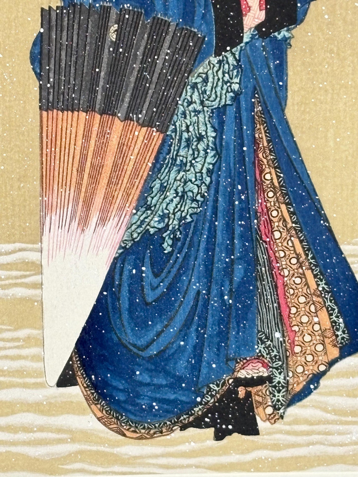 Japanese Ukiyoe, Woodblock print, Katsushika Hokusai, "Abelle in the snow"