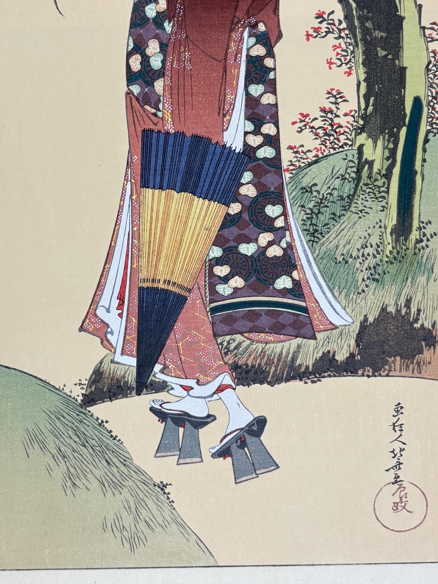 Japanese Ukiyoe, Woodblock print, Katsushika Hokusai, "A Beautiful Woman beneath a Willow Tree"
