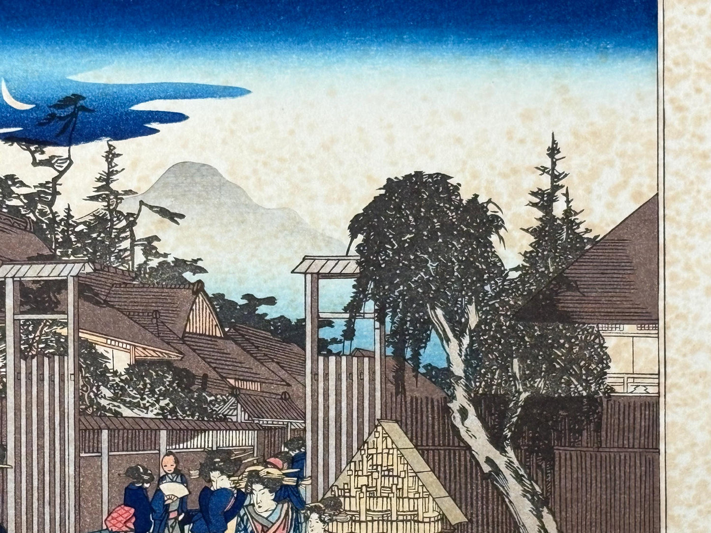 Japanese Ukiyoe, Woodblock print, antique, Hiroshige, "The Willow Tree at the Gate of the Shimabara Pleasure Quarrter"