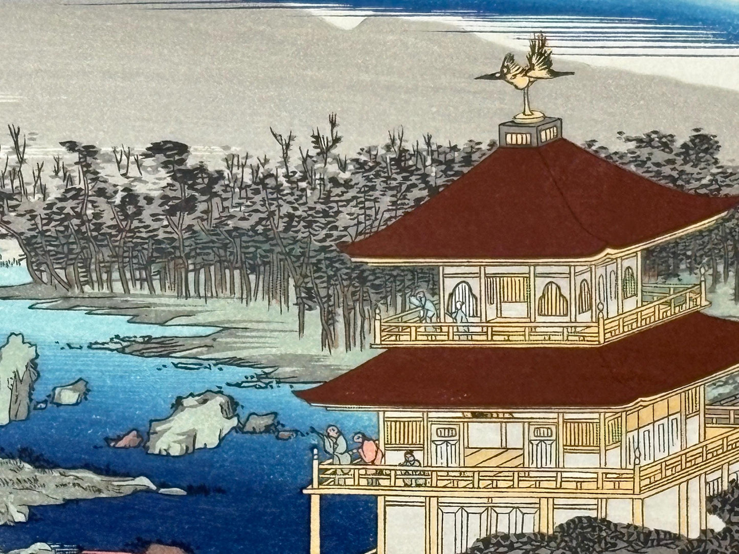 Japanese Ukiyoe, Woodblock print, antique, Hiroshige, "The Temple of the Golden Pavilion (Kinkaku-ji)"