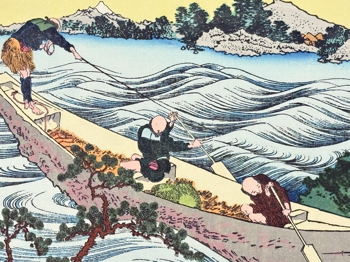 Japanese Ukiyoe, Woodblock print, Hokusai, "Mt.fuji from the lake Suwa with Mt.Yastugatake for a foreground"