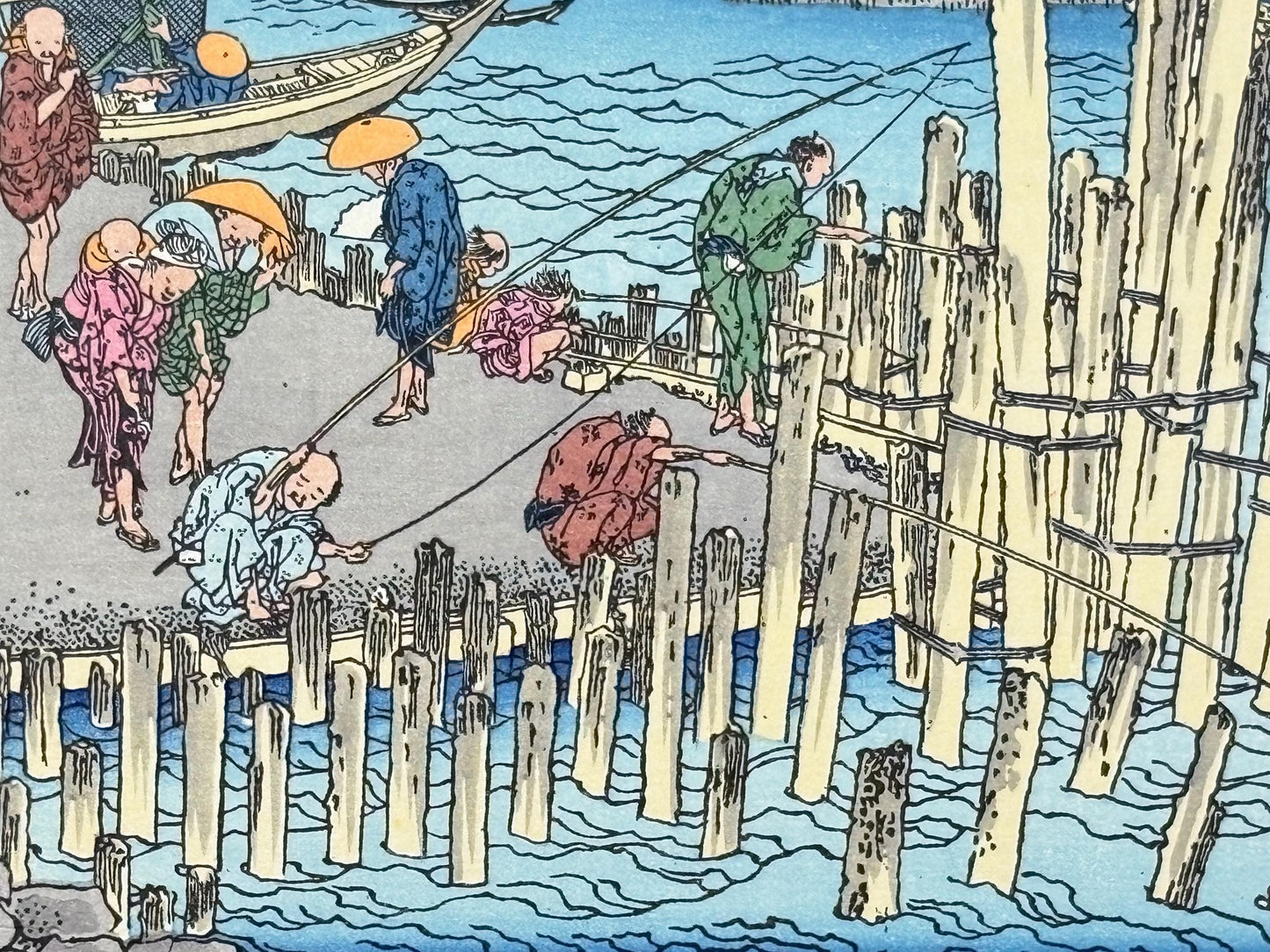Japanese Ukiyoe, Woodblock print, Katsushika Hokusai, "Scenery at Shimada on the bank of Sumida river"