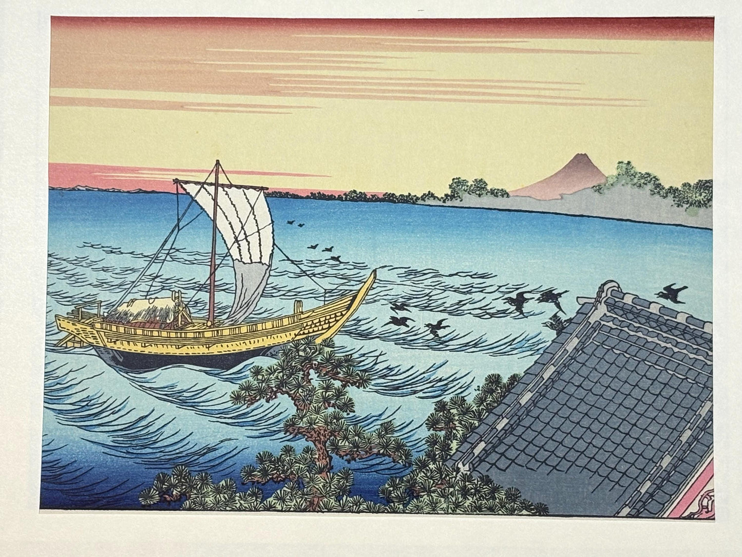 Japanese Ukiyoe, Woodblock print, Katsushika Hokusai, "Mt.fuji from Suzaki"