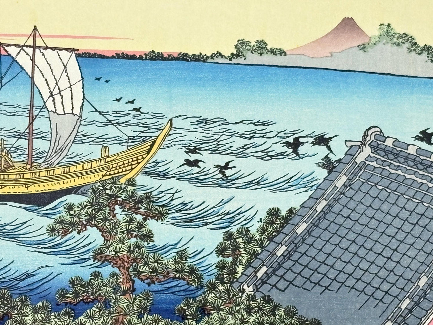 Japanese Ukiyoe, Woodblock print, Katsushika Hokusai, "Mt.fuji from Suzaki"