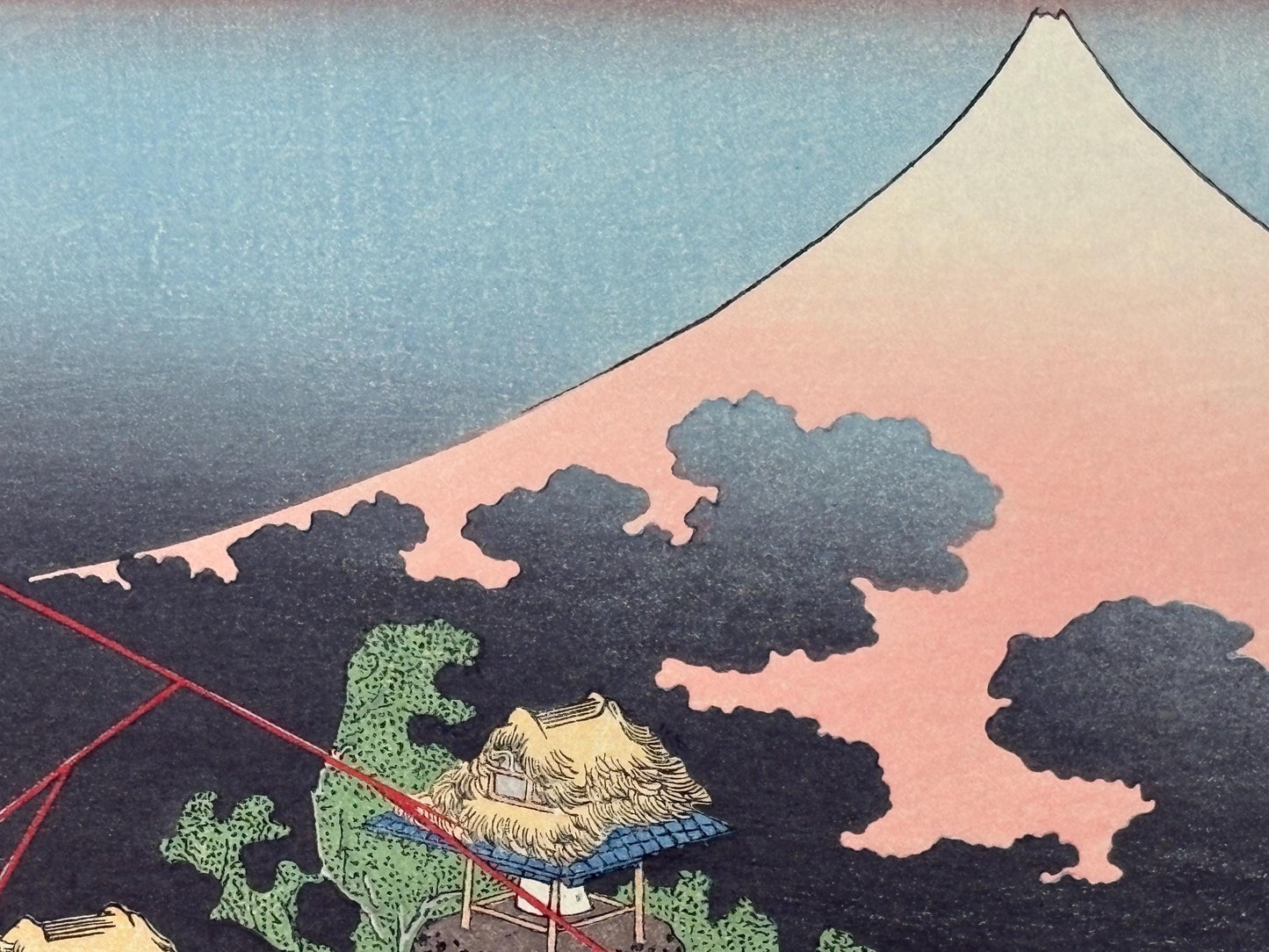 Japanese Ukiyoe, Woodblock print, Katsushika Hokusai, "Mt.fuji in evening shower"