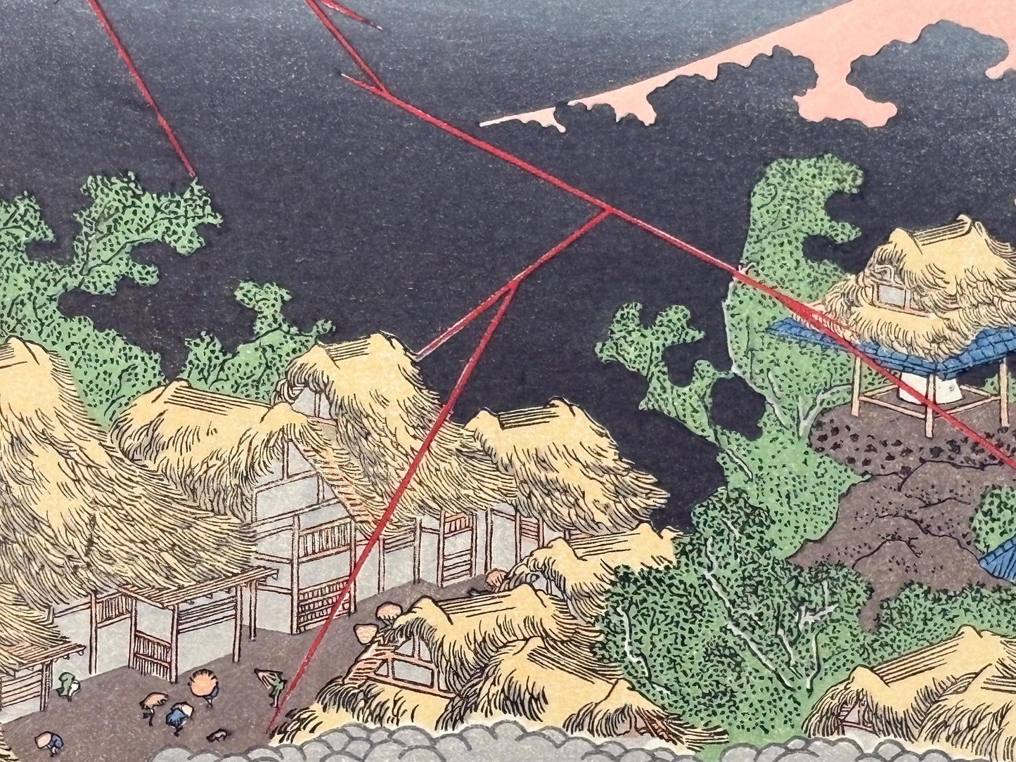 Japanese Ukiyoe, Woodblock print, Katsushika Hokusai, "Mt.fuji in evening shower"