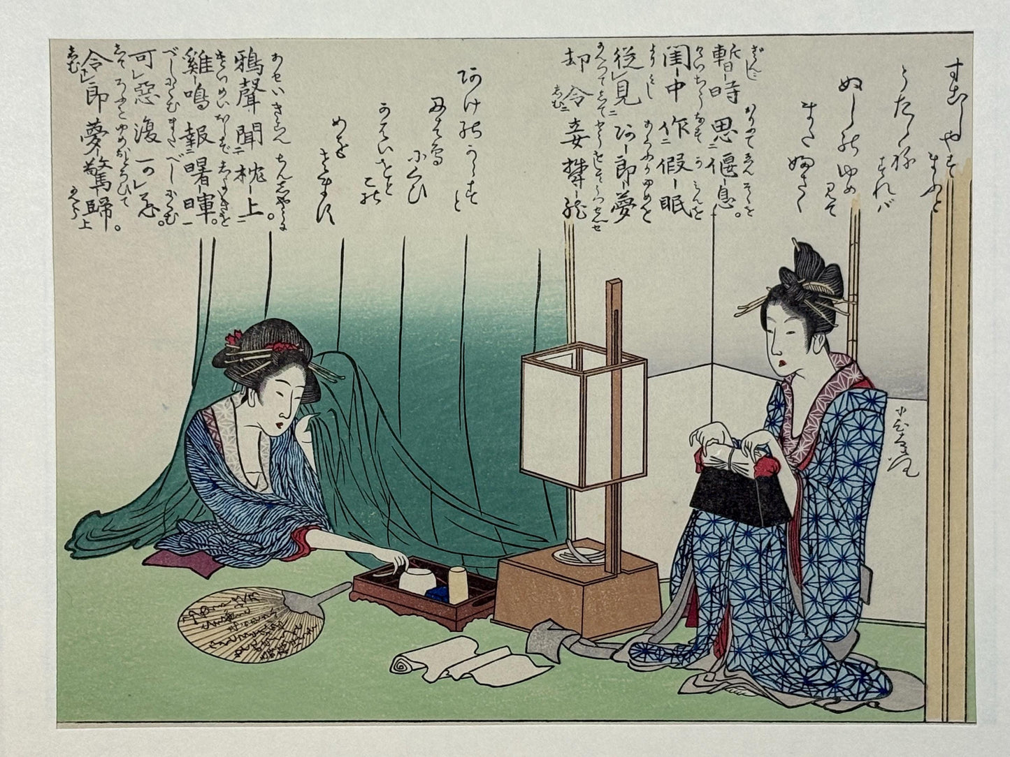 Japanese Ukiyoe, Woodblock print, Katsushika Hokusai, "Two belles in the mosquito net"