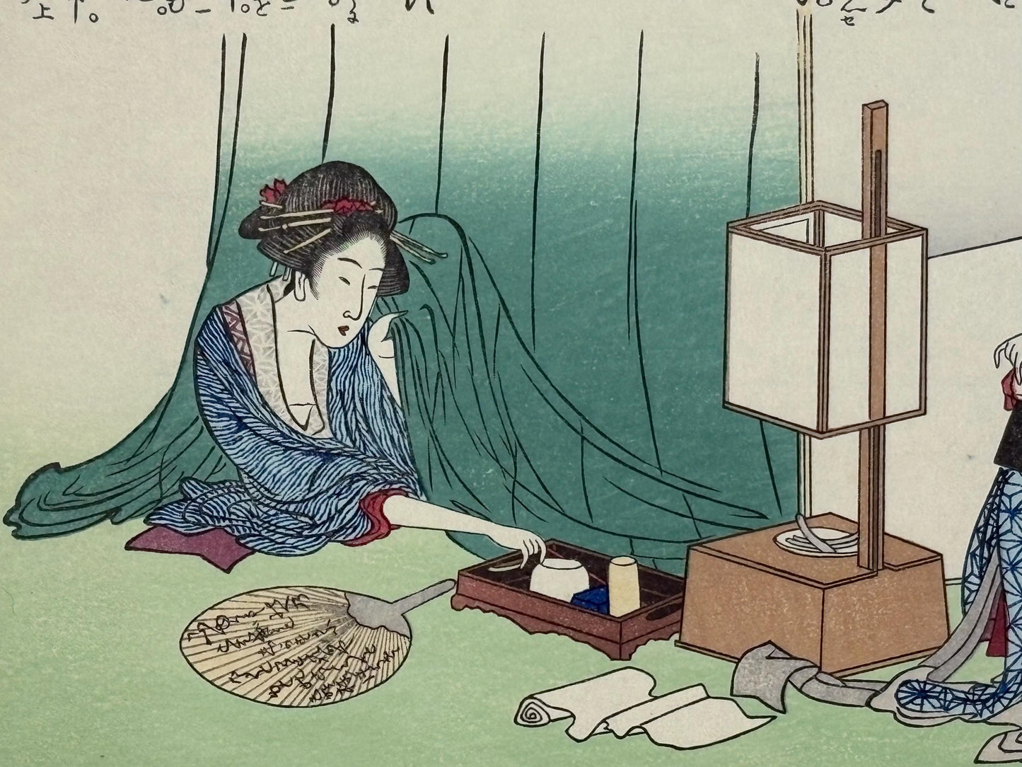 Japanese Ukiyoe, Woodblock print, Katsushika Hokusai, "Two belles in the mosquito net"