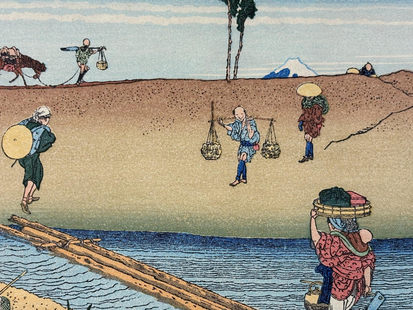 Japanese Ukiyoe, Woodblock print, Hokusai, "Mt.fuji over the bank"