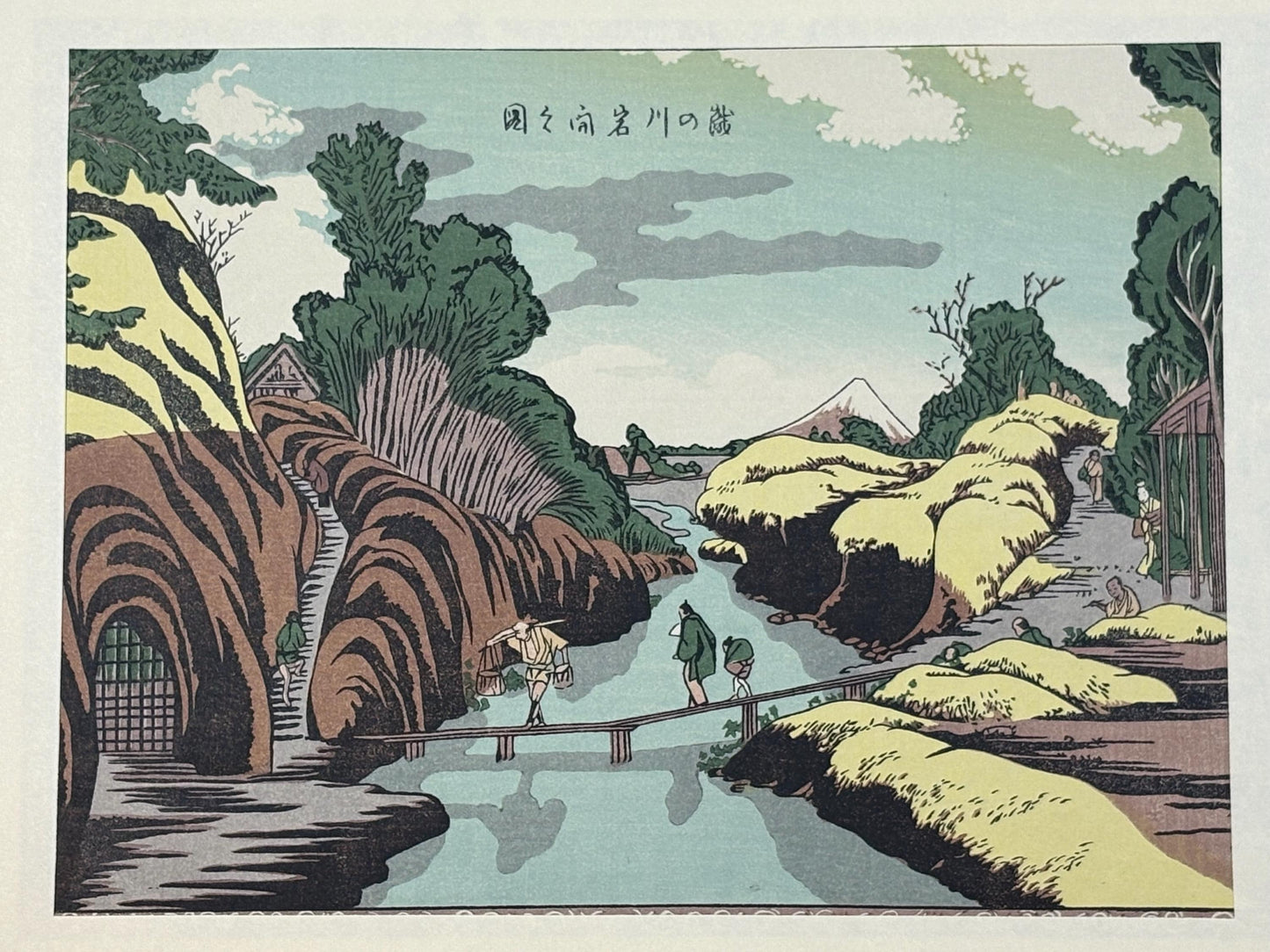 Japanese Ukiyoe, Woodblock print, Katsushika Hokusai, "A scenery on the Taki-no-kawa River"