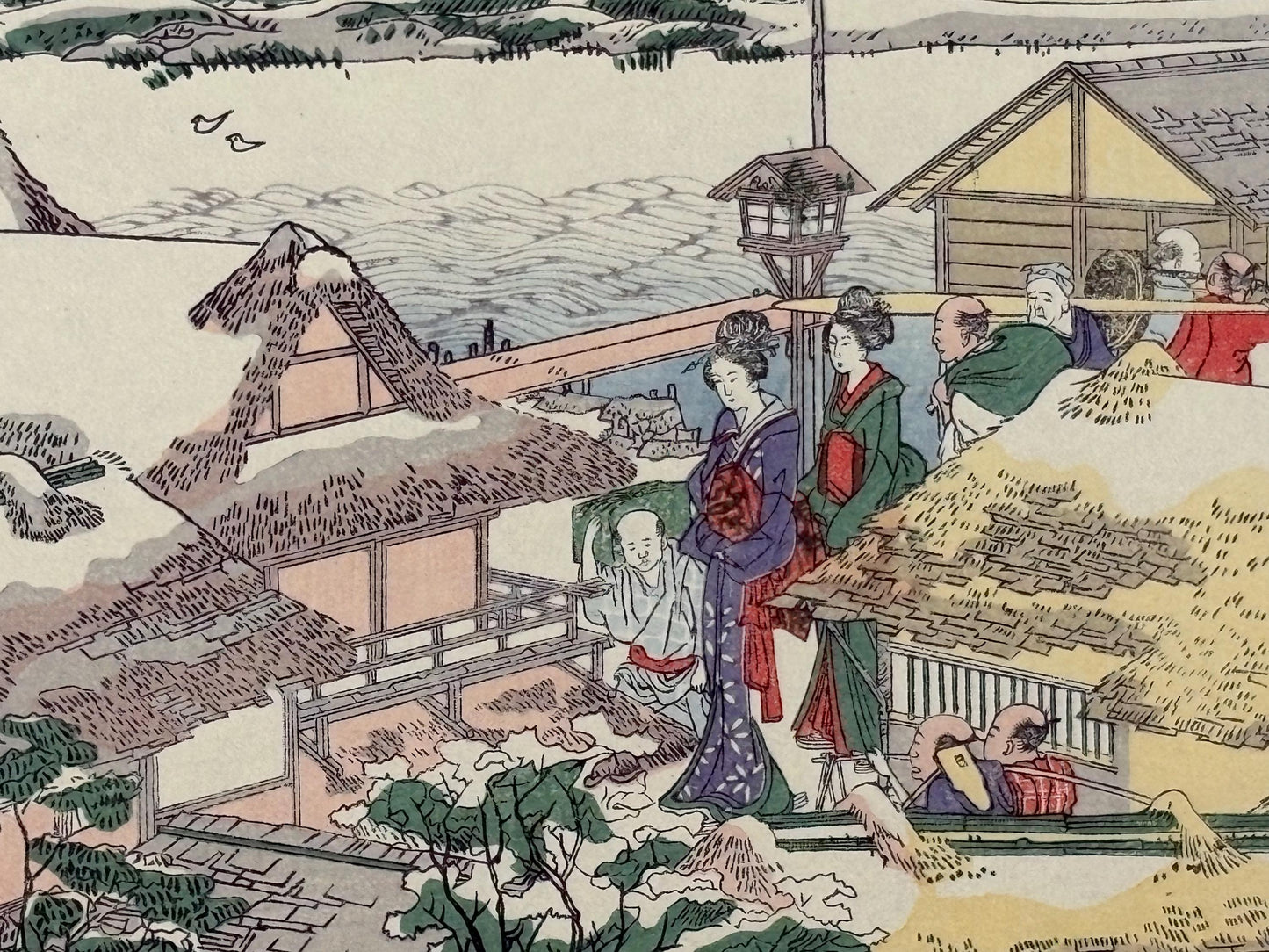 Japanese Ukiyoe, Woodblock print, Katsushika Hokusai, "A picnic scenery in the Edo suburbs"