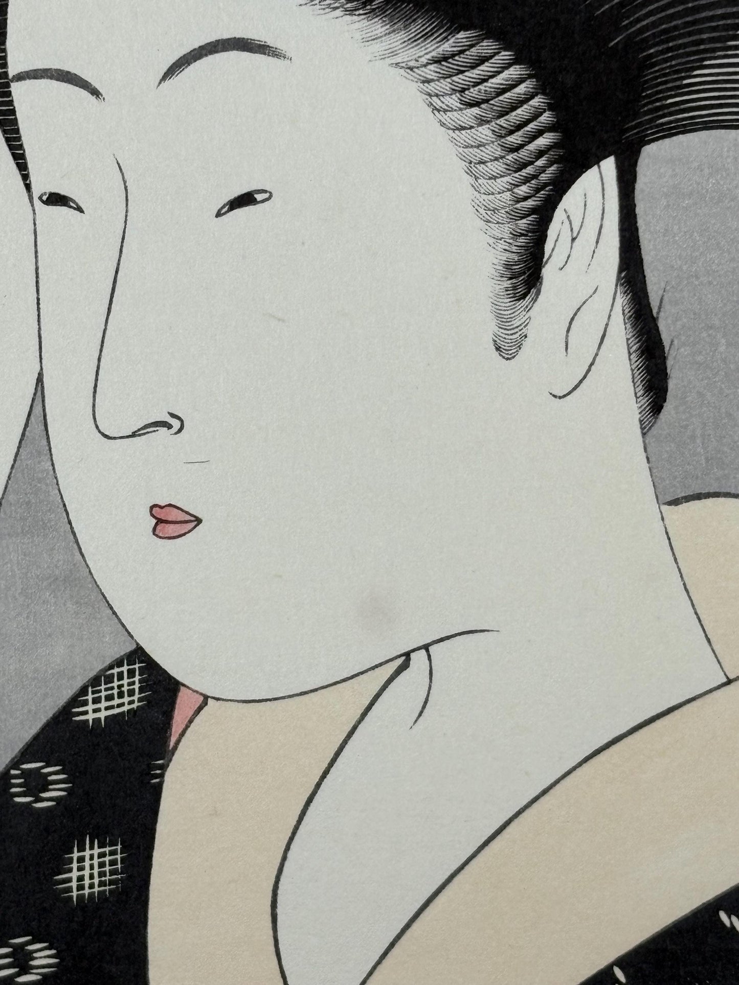 Japanese Ukiyoe, woodcut print, Utamaro, "Woman with an Ornamental Hairpin"