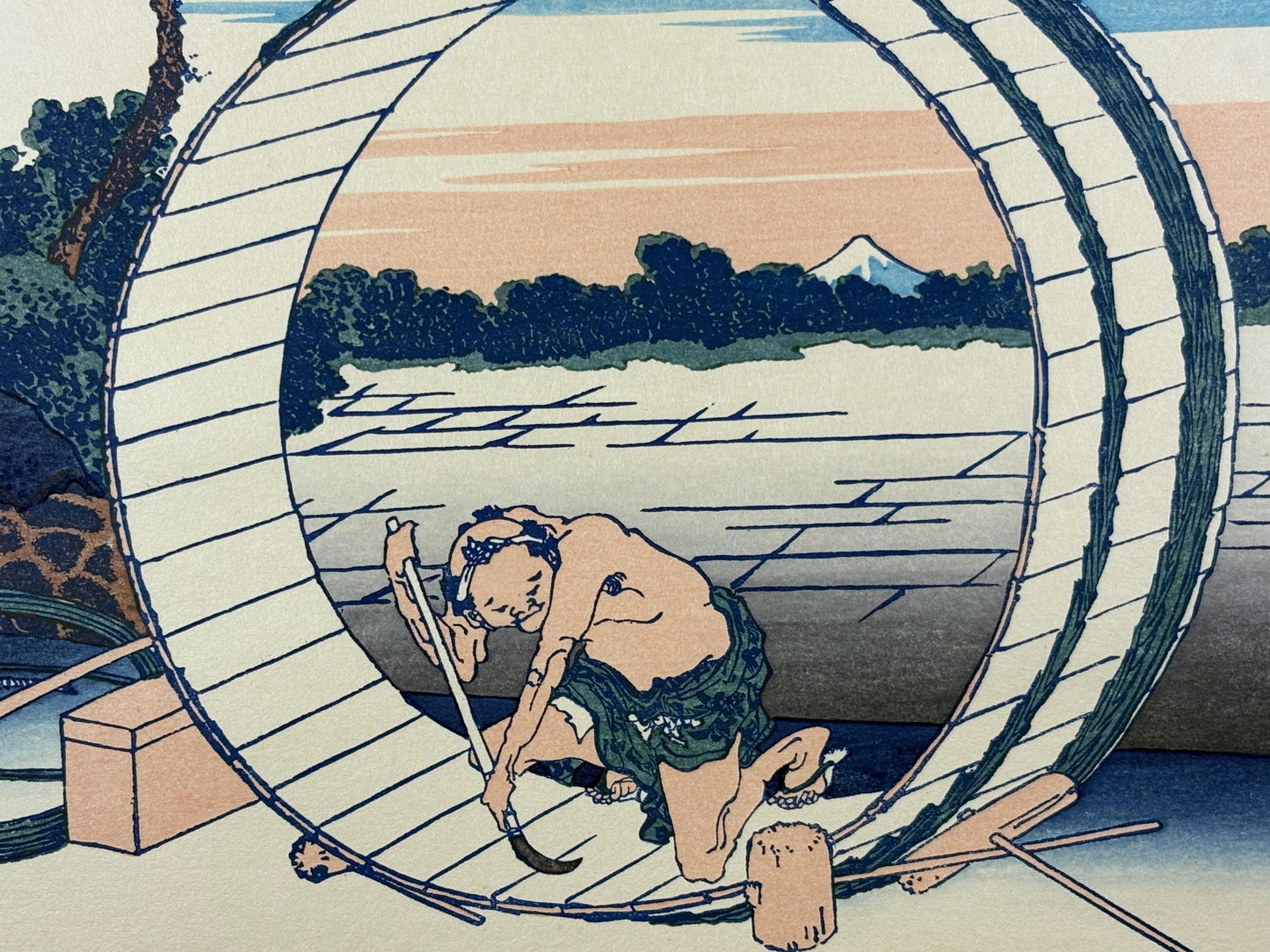 Japanese Ukiyo-e, Woodcut print, Hokusai, "Fuji View Field in Owari Province"