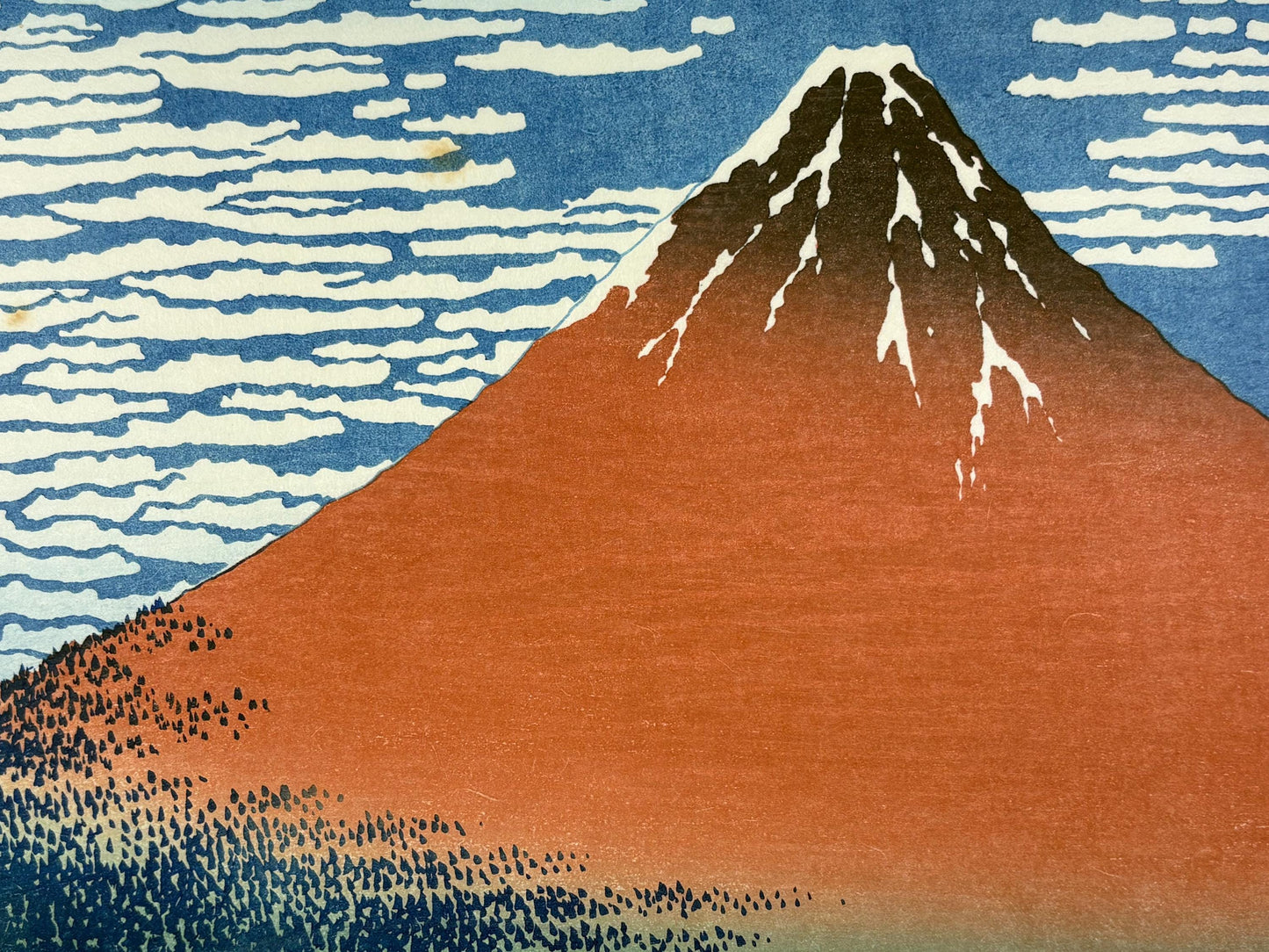 Japanese Ukiyo-e, Woodcut print, Hokusai, "Fine Wind, Clear Morning"