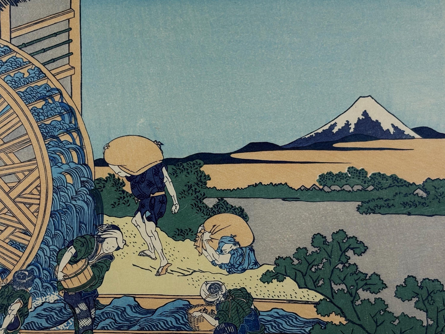 Japanese Ukiyo-e Woodblock print, Hokusai, "Watermill at Onden"