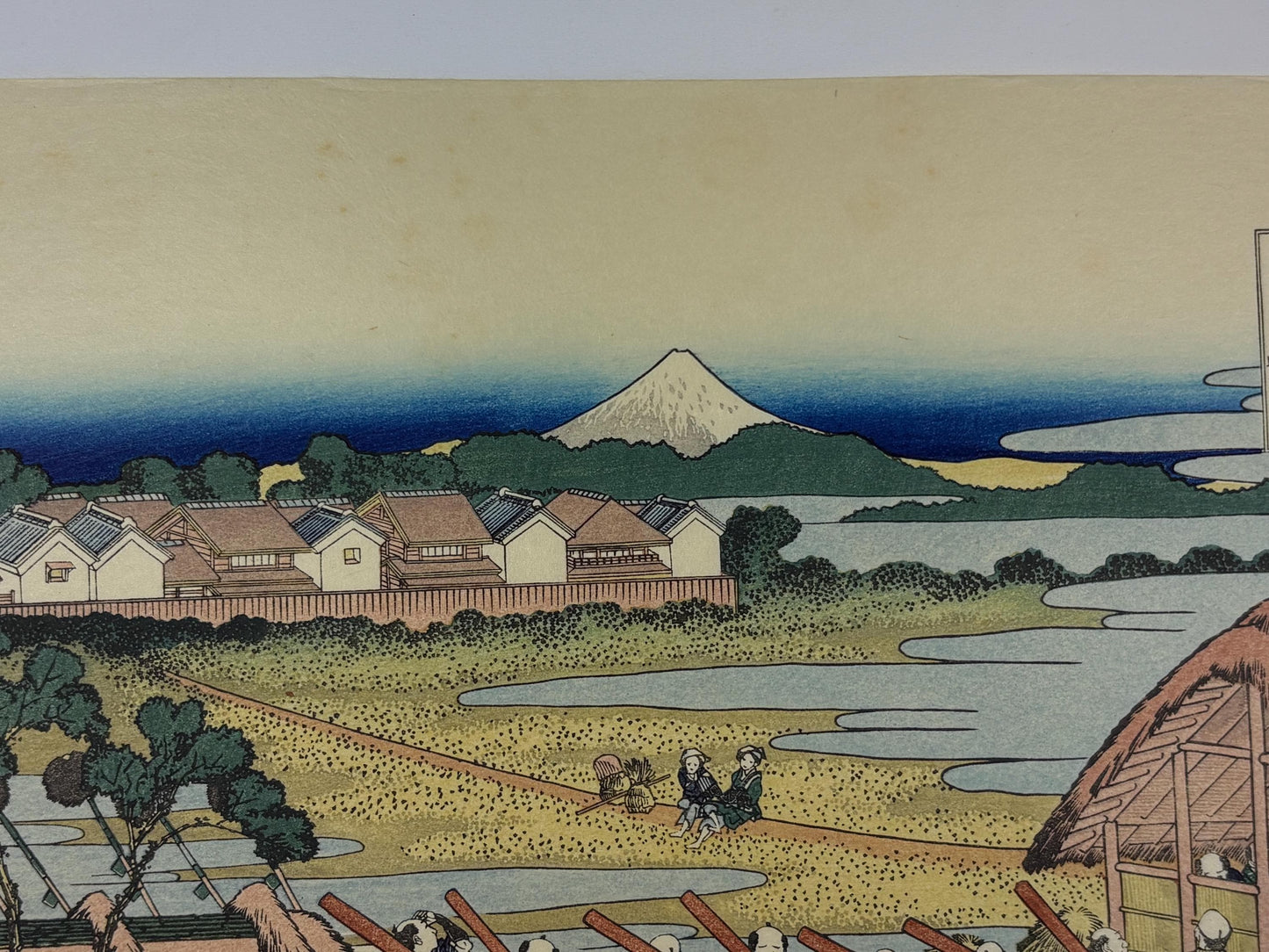 Japanese Ukiyo-e, Woodcut print, Hokusai, "Pleasure District at Senju"