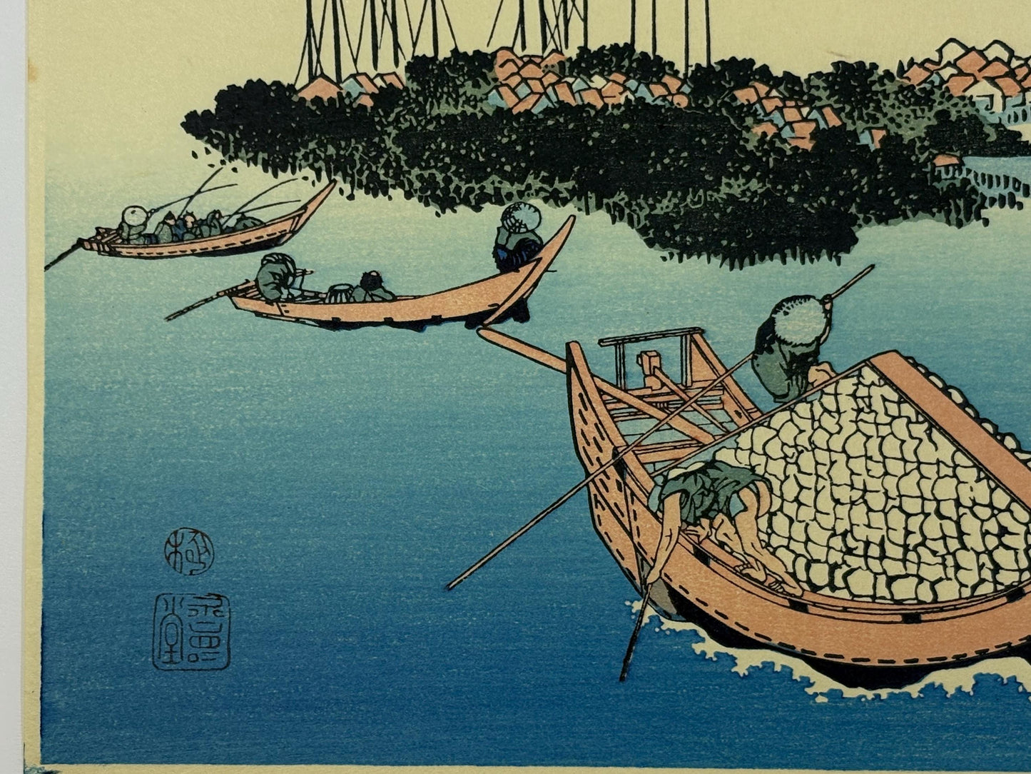 Japanese Ukiyo-e Woodblock print, Hokusai, "Tsukuda Island in Musashi Province"