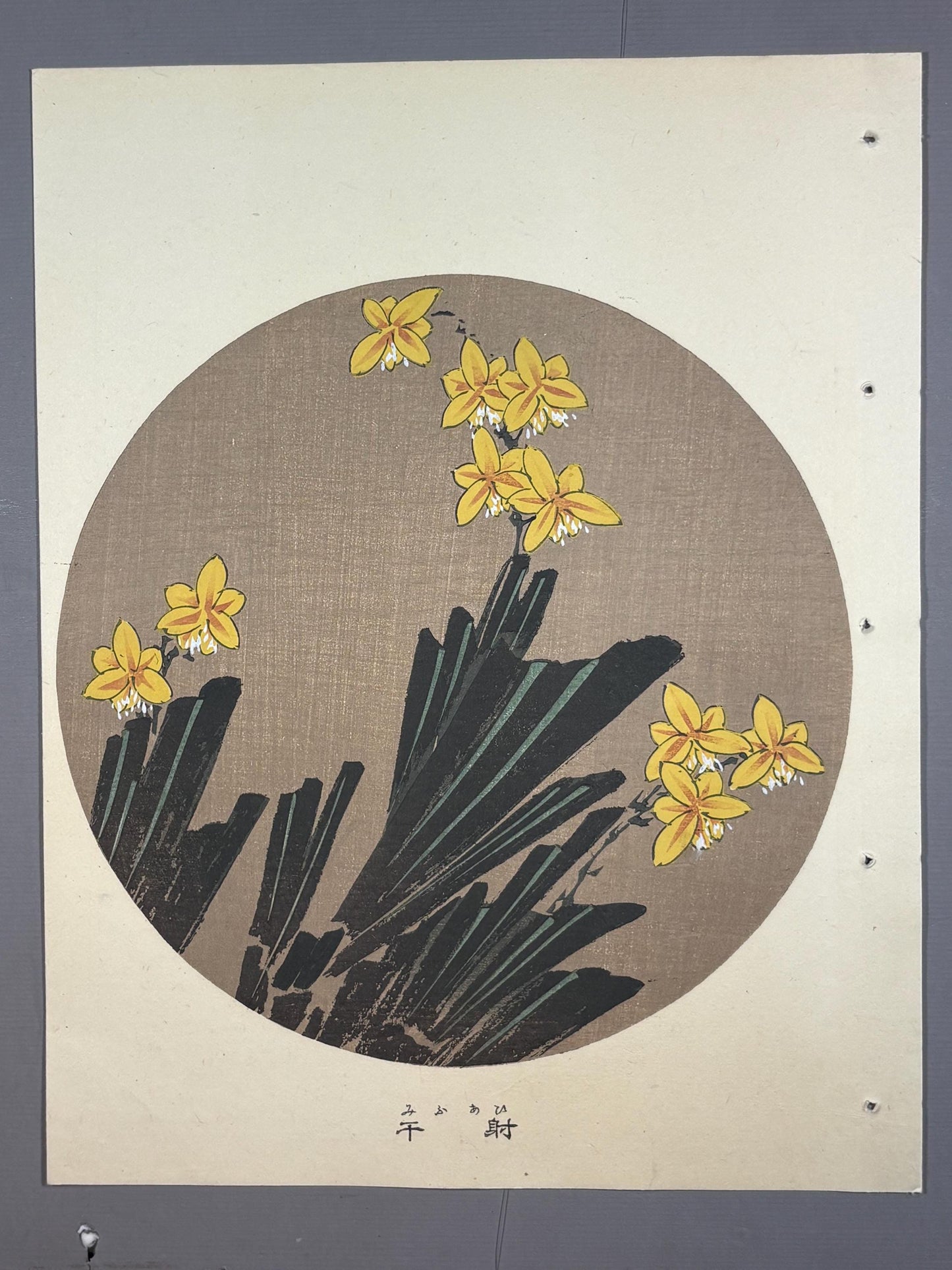 1908, Japanese antique woodblock print, Ito Jakuchu, "Leopard flower, from Jakuchu gafu"