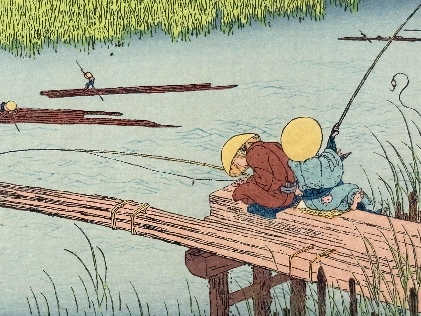 Japanese Ukiyoe, Woodblock print, Hokusai, "Mt.fuji seen from a reedy river-mouth"