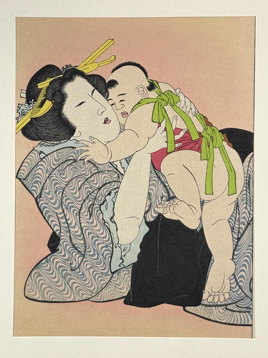 Japanese Ukiyoe, Woodblock print, Katsushika Hokusai, "A mother and baby"