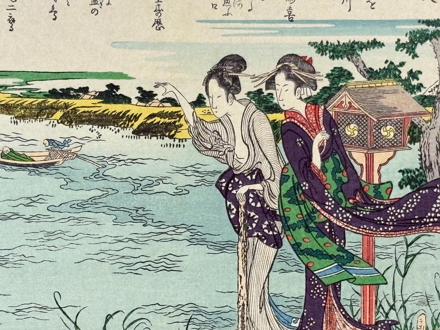 Japanese Ukiyoe, Woodblock print, Katsushika Hokusai, "The Sumidagawa river"