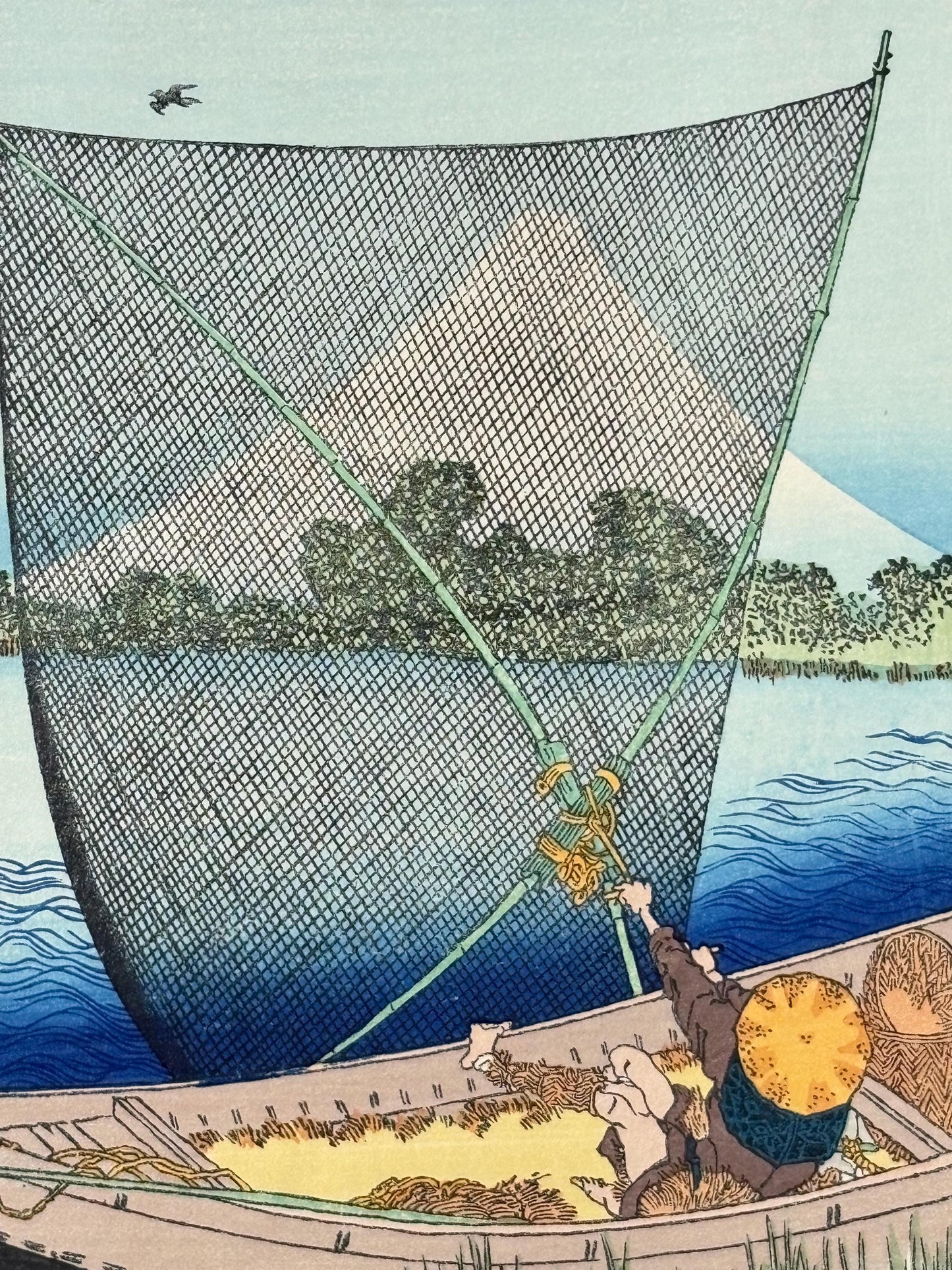 Japanese Ukiyoe, Woodblock print, Katsushika Hokusai, "Mt.fuji through a scaff net"