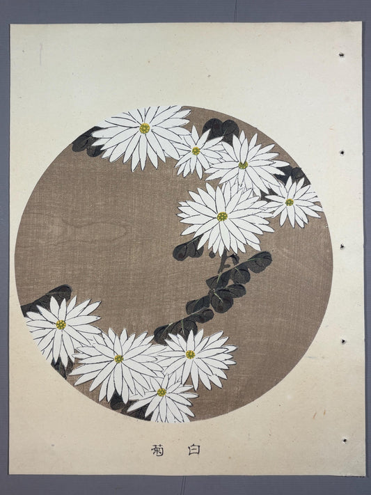 1908, Japanese antique woodblock print, Ito Jakuchu, "Chrysanthemum, from Jakuchu gafu"