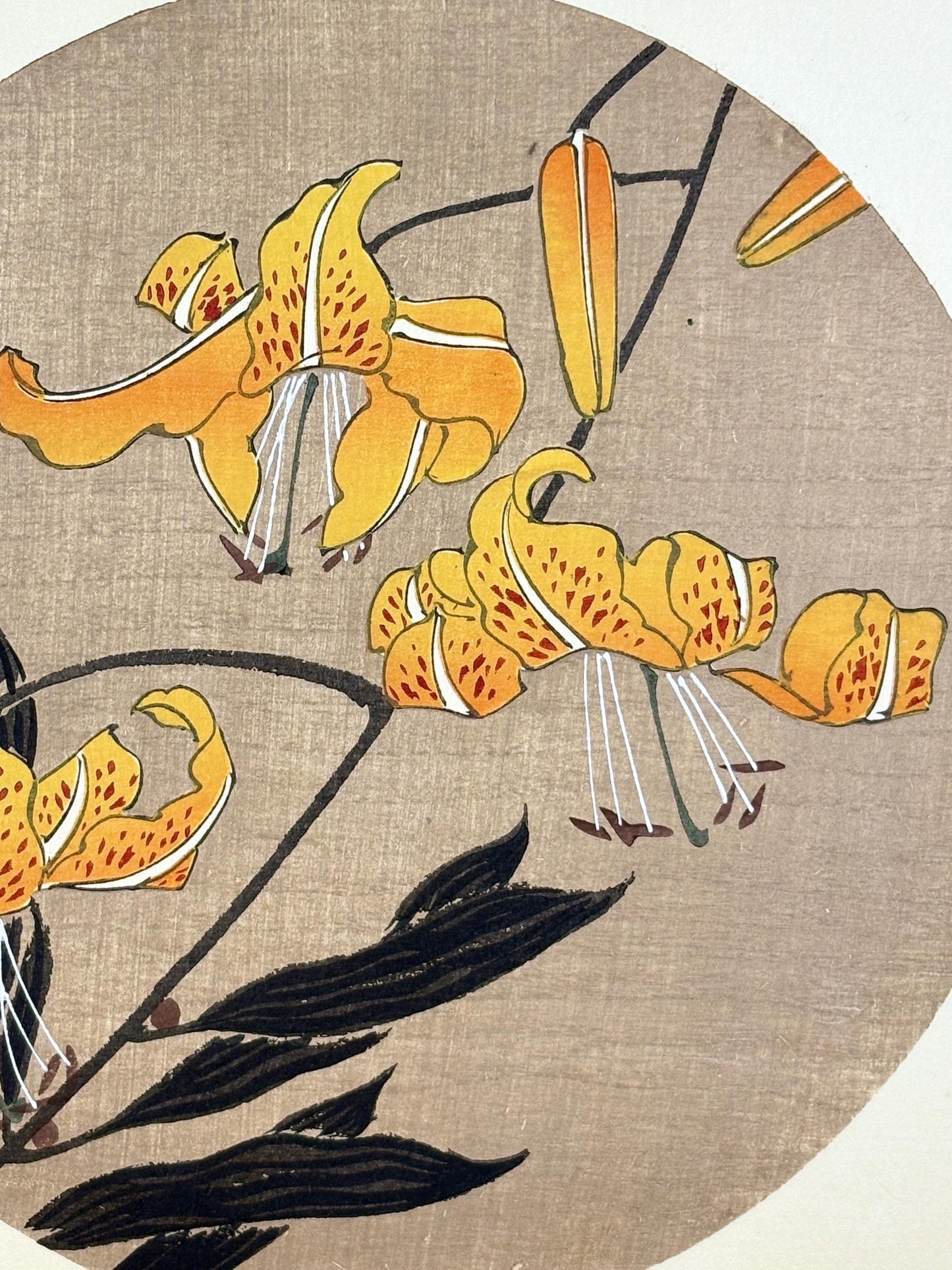 1908, Japanese antique woodblock print, Ito Jakuchu, "tiger lily, from Jakuchu gafu"