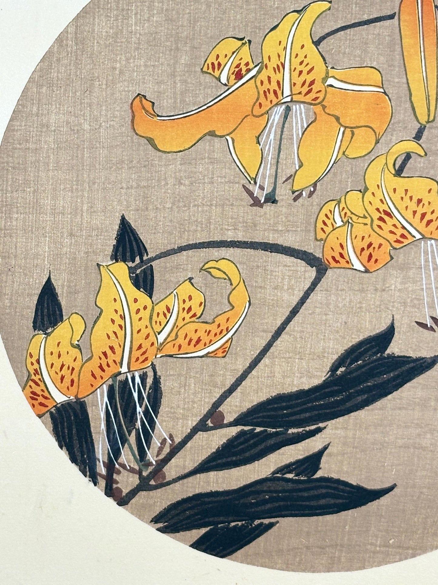 1908, Japanese antique woodblock print, Ito Jakuchu, "tiger lily, from Jakuchu gafu"