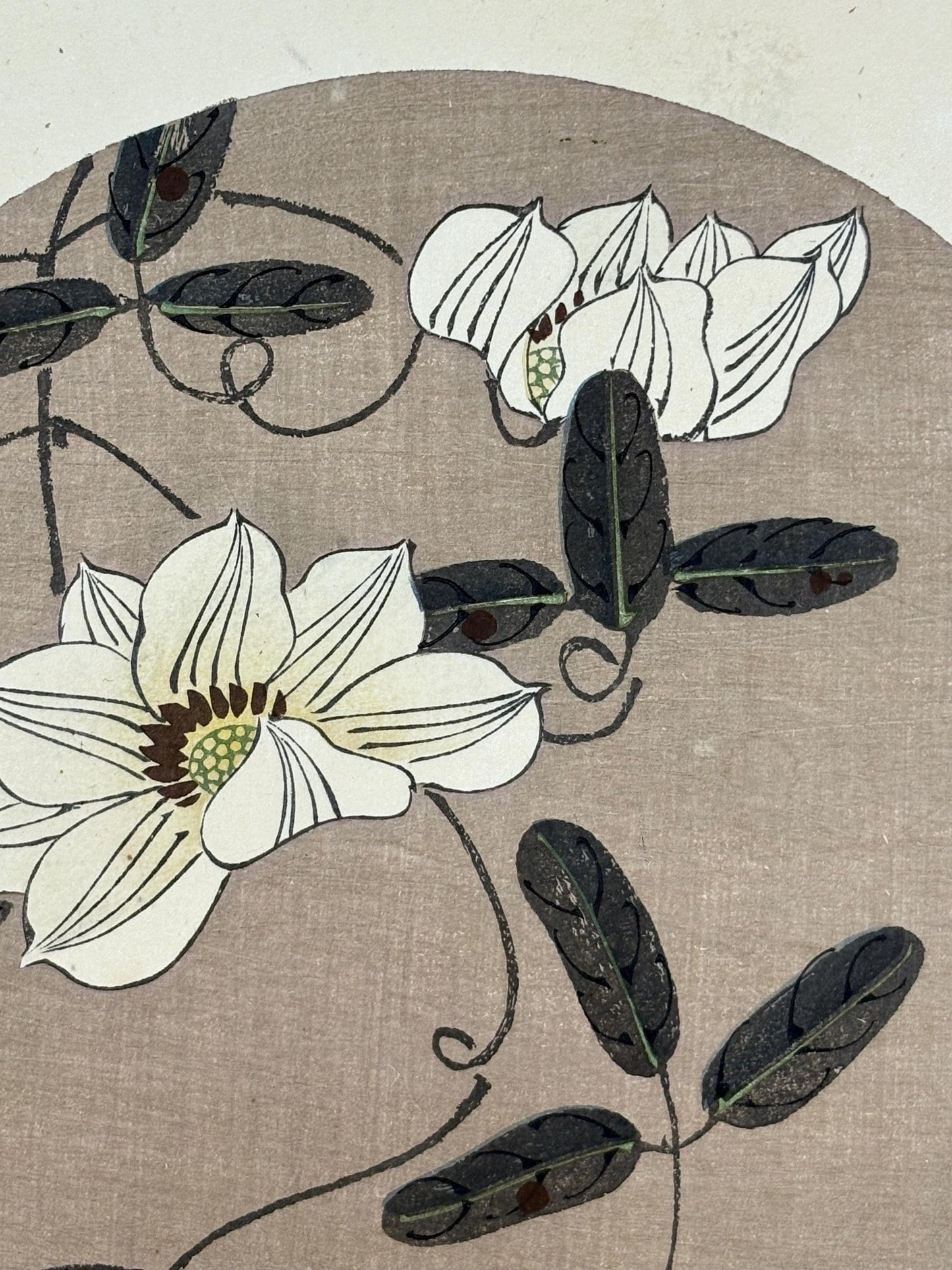 1908, Japanese antique woodblock print, Ito Jakuchu, "clematis, from Jakuchu gafu"