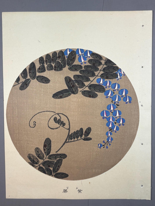 1908, Japanese antique woodblock print, Ito Jakuchu, "wisteria, from Jakuchu gafu"