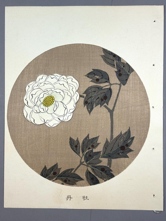 1908, Japanese antique woodblock print, Ito Jakuchu, "peony, from Jakuchu gafu"